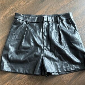 7 For All Mankind Black High Waist Leather Shorts